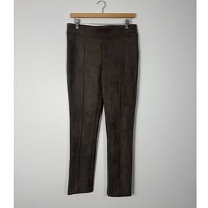 Dark Academia Andrew Marc Womens Small Leggings Brown Faux Suede Front Seam TPE